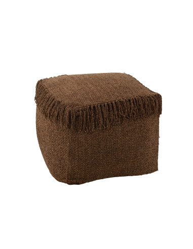 Pouf Carré Tissé à Franges en Viscose Marron FoncéJ-Line