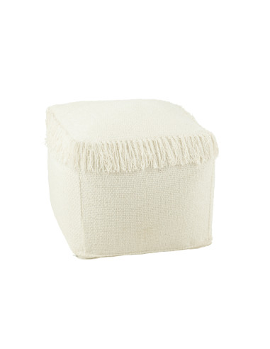 Pouf Carré Tissé+Franges Viscose BlancJ-Line