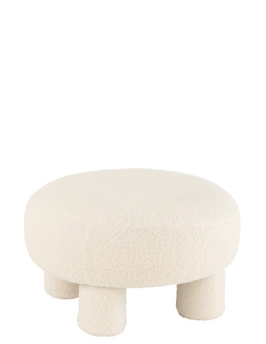 Tabouret rond pieds Teddy en bouclé blancJ-Line