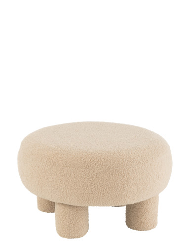 Tabouret rond pieds en peluche beige chaudJ-Line