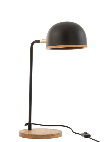 Lampe de table Evy en fer/bois noir/naturelJ-Line