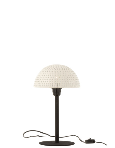 Lampe de table champignon à pois en métal brillant blanc/noir petitJ-Line