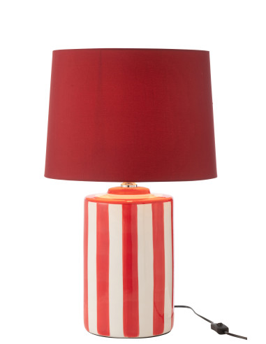 Lampe + Abat-jour Listra Rayures Porcelaine Rouge/BlancJ-Line