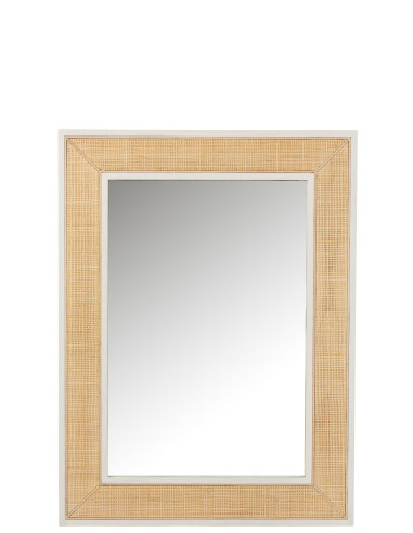 Miroir Molly en bois exotique / rotin blanc de taille moyenneJ-Line