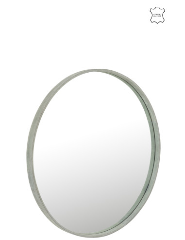 Miroir rond en cuir vert grandJ-Line