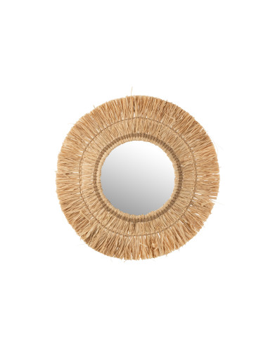 Miroir suspendu rond en raphia naturelJ-Line