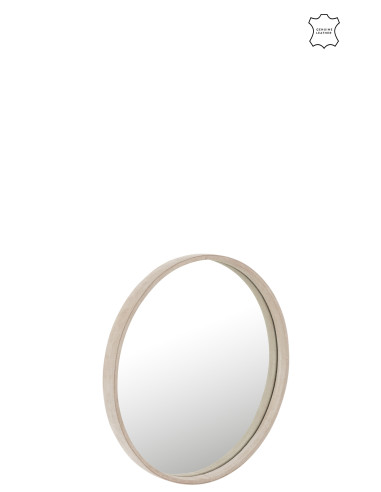 Miroir rond en cuir beige petitJ-Line