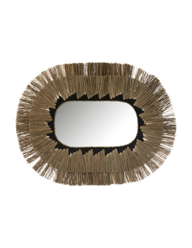 Miroir ovale motif 2 couches en seagrass naturel/noirJ-Line