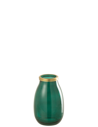 Vase en verre à bordure dorée vert petitJ-Line