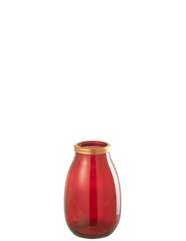 Vase en verre avec bordure dorée rouge petitJ-Line