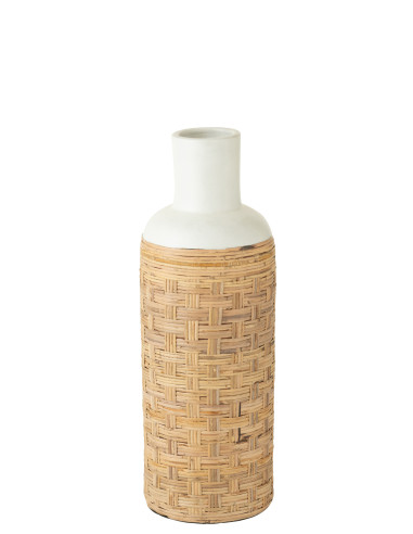 Tissage de vase en terre cuite/rotin blanc/naturelJ-Line