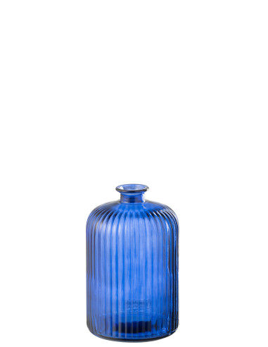 Vase Bouteille Rayure Verre Bleu GrandJ-Line