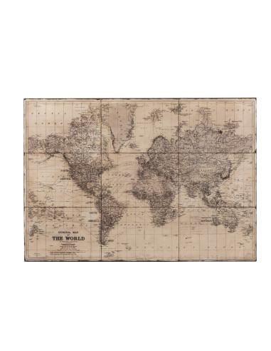 Carte du monde en métal gris antiqueJ-Line