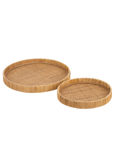 Ensemble de 2 plateaux ronds en rotin naturelJ-Line