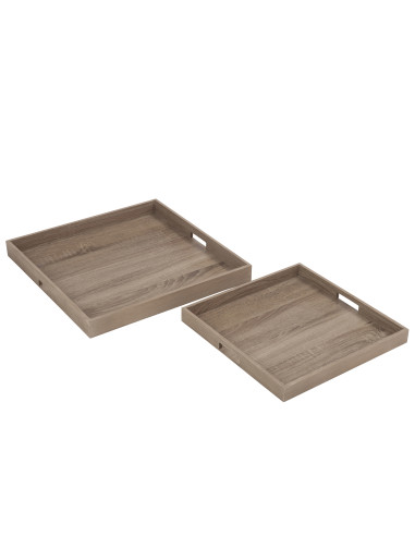 Ensemble de 2 plateaux carrés en bois naturelJ-Line