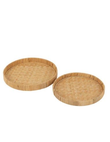 Ensemble de 2 assiettes rondes en bambou/canne naturelles.J-Line