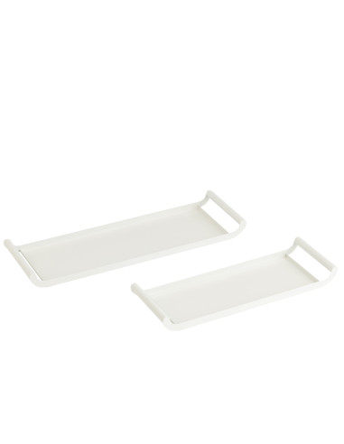 Ensemble de 2 plateaux rectangulaires en métal blanc.J-Line